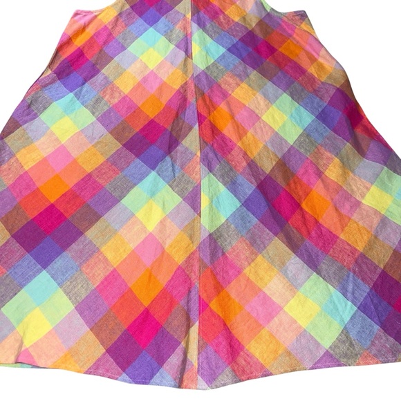 NWOT Lands' End Linen Multicolor Plaid Swing Dress Large Sleeveless - Picture 2 of 10